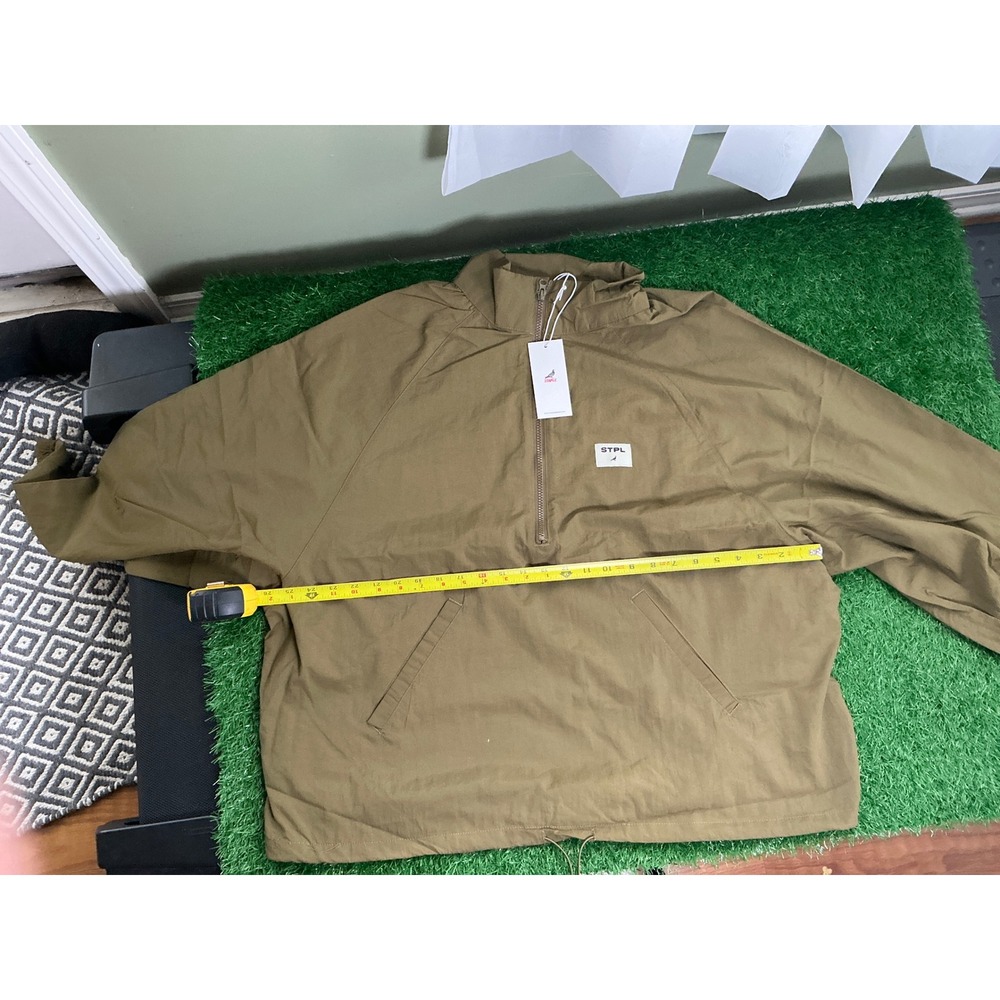 Staple Pigeon STPL Mens Quarter Zip Windbreaker Pullover Jacket Olive Tan Large